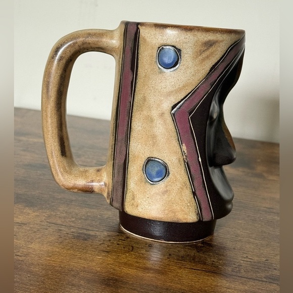 Mara Stoneware Sculpted Stein Mug  Dark Mask Design Handmade in Mexico - Picture 5 of 13